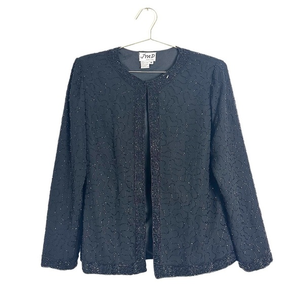 Vintage JMD New York Beaded Black Open Front Blazer Cardigan Size M - Picture 1 of 4